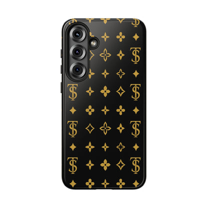 Gold Monogram Pattern Tough Phone Case | Black & Gold Luxury Design for Iphone, Samsung Galaxy and Pixel