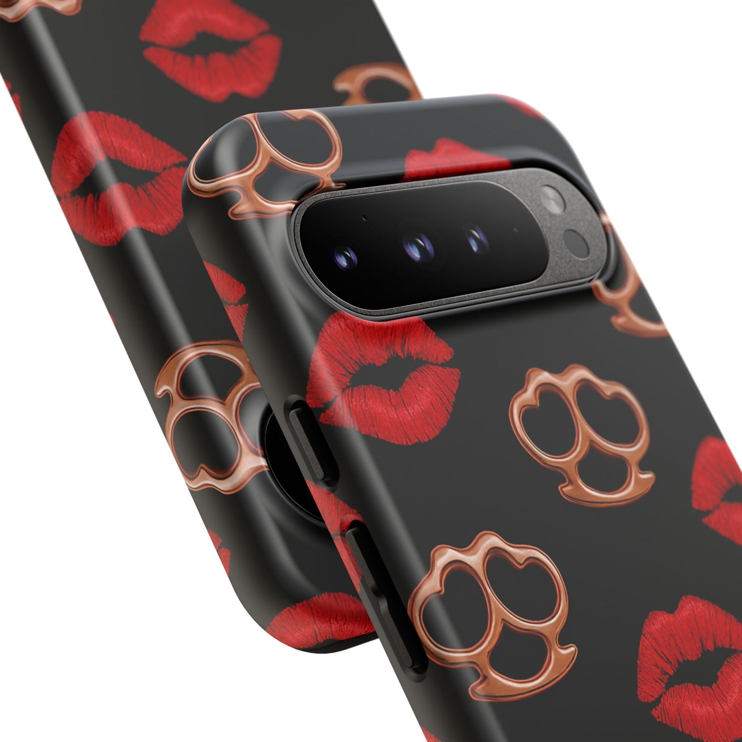 Red Lipstick & Knuckle Duster Phone Case | Bold Kiss Print Tough Protective Cover for Iphone, Samsung Galaxy and Pixel