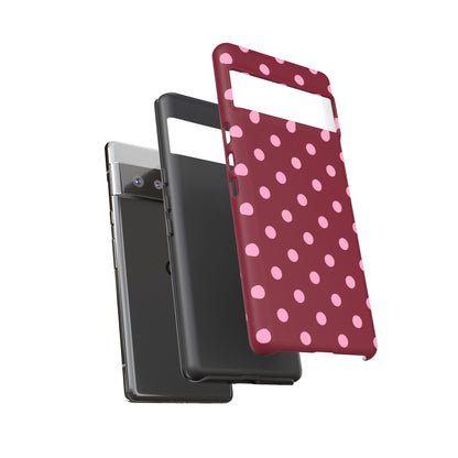 Pink Polka Dot Phone Case – Cute Aesthetic Tough Protective Phone Cover for Iphone, Samsung Galaxy and Pixel