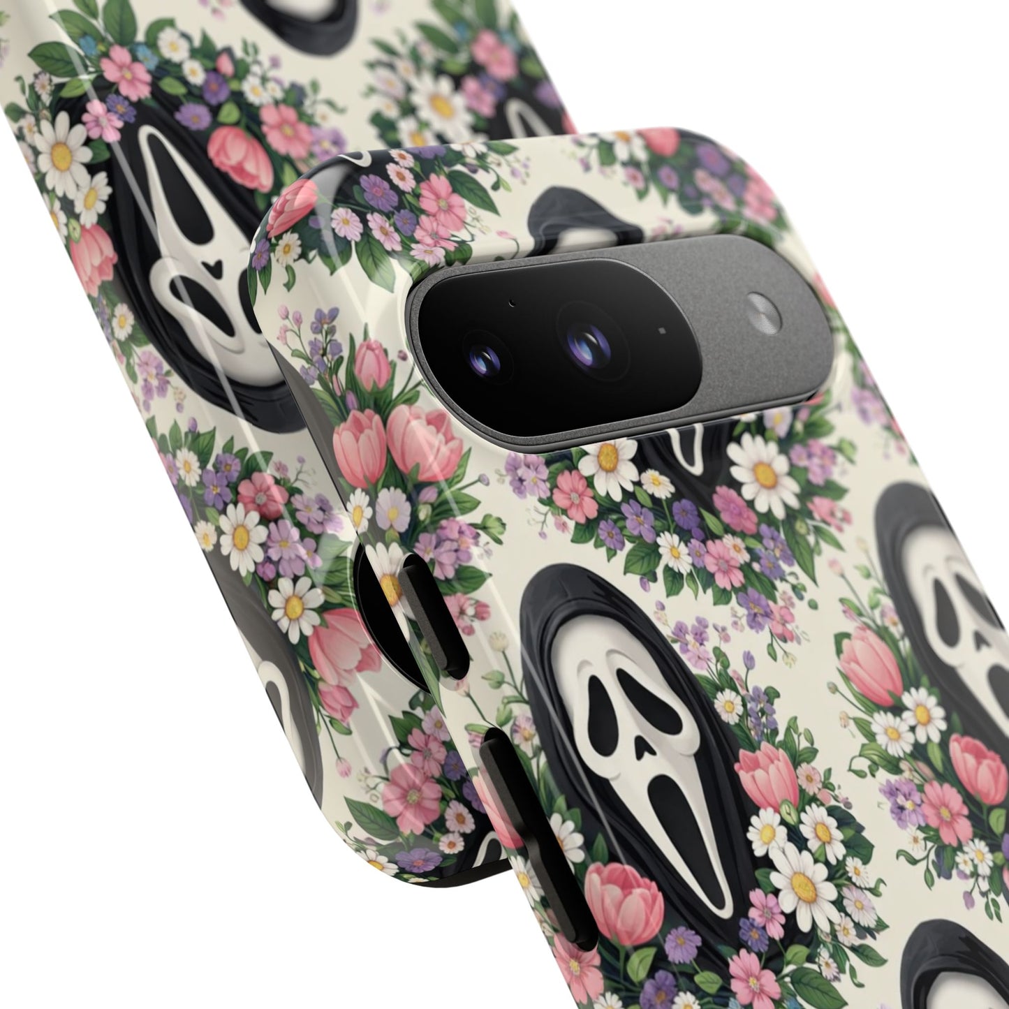Floral Ghost Face Aesthetic Phone Case – Cute Spooky Tough Cover