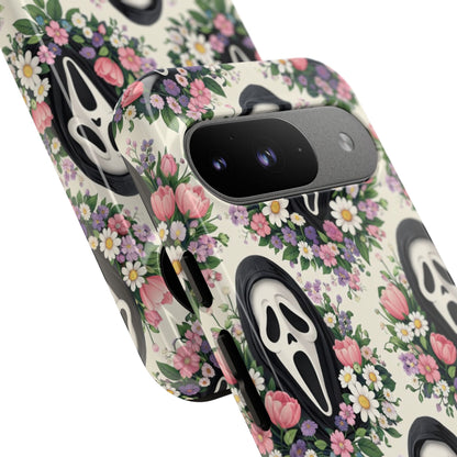 Floral Ghost Face Aesthetic Phone Case – Cute Spooky Tough Cover