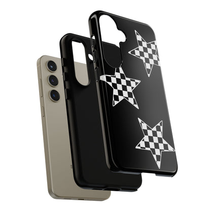 Checkered Star Tough Phone Case – Black Retro Graphic Protective Cover for Iphone, Samsung Galaxy and Pixel