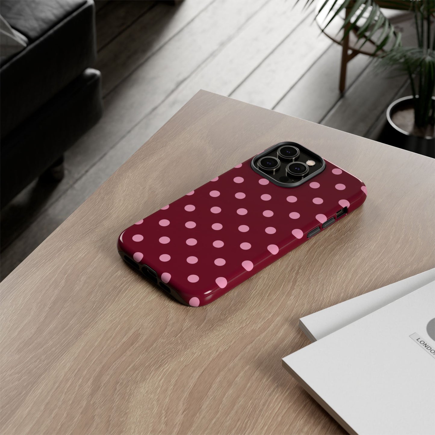 Pink Polka Dot Phone Case – Cute Aesthetic Tough Protective Phone Cover for Iphone, Samsung Galaxy and Pixel