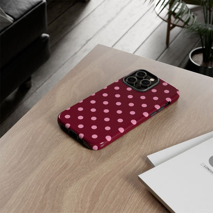 Pink Polka Dot Phone Case – Cute Aesthetic Tough Protective Phone Cover for Iphone, Samsung Galaxy and Pixel
