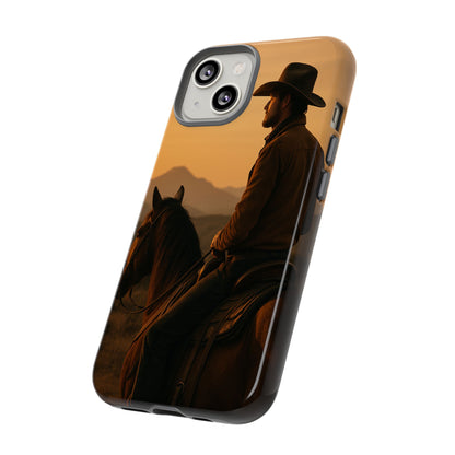 Western Cowboy Sunset Phone Case | Horse Rider Desert Aesthetic Tough Protective Case