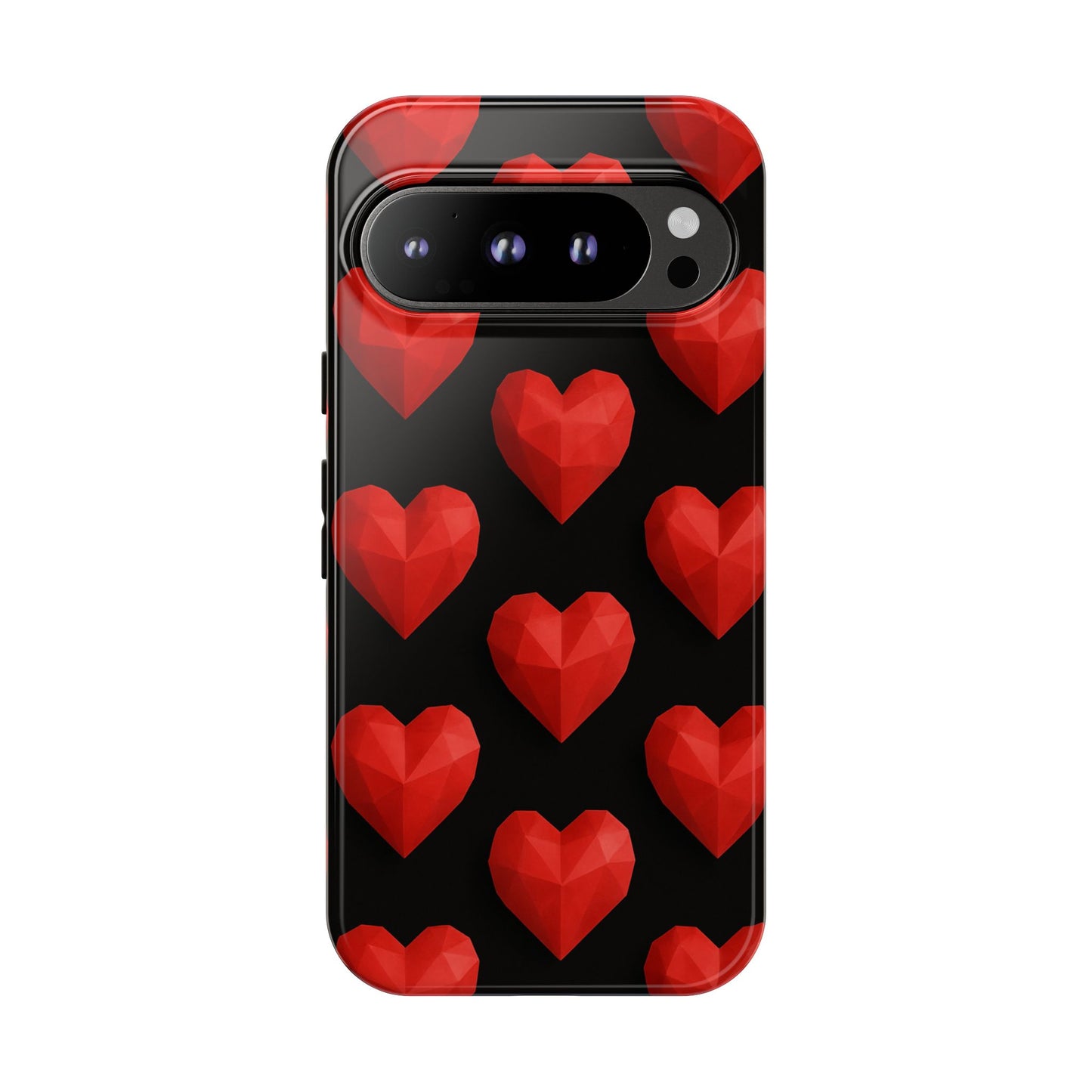 Red Heart Phone Case – Geometric Heart Pattern Tough Case (Black)