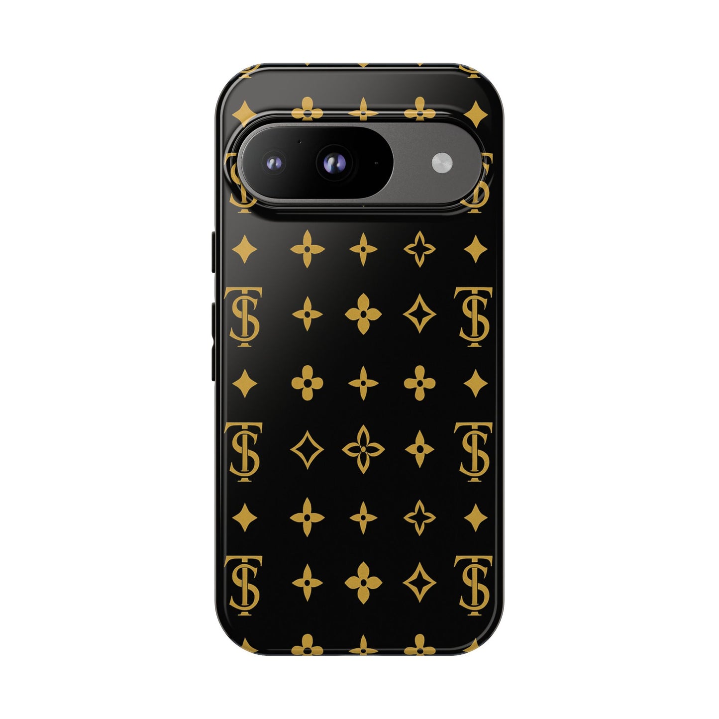 Gold Monogram Pattern Tough Phone Case | Black & Gold Luxury Design for Iphone, Samsung Galaxy and Pixel