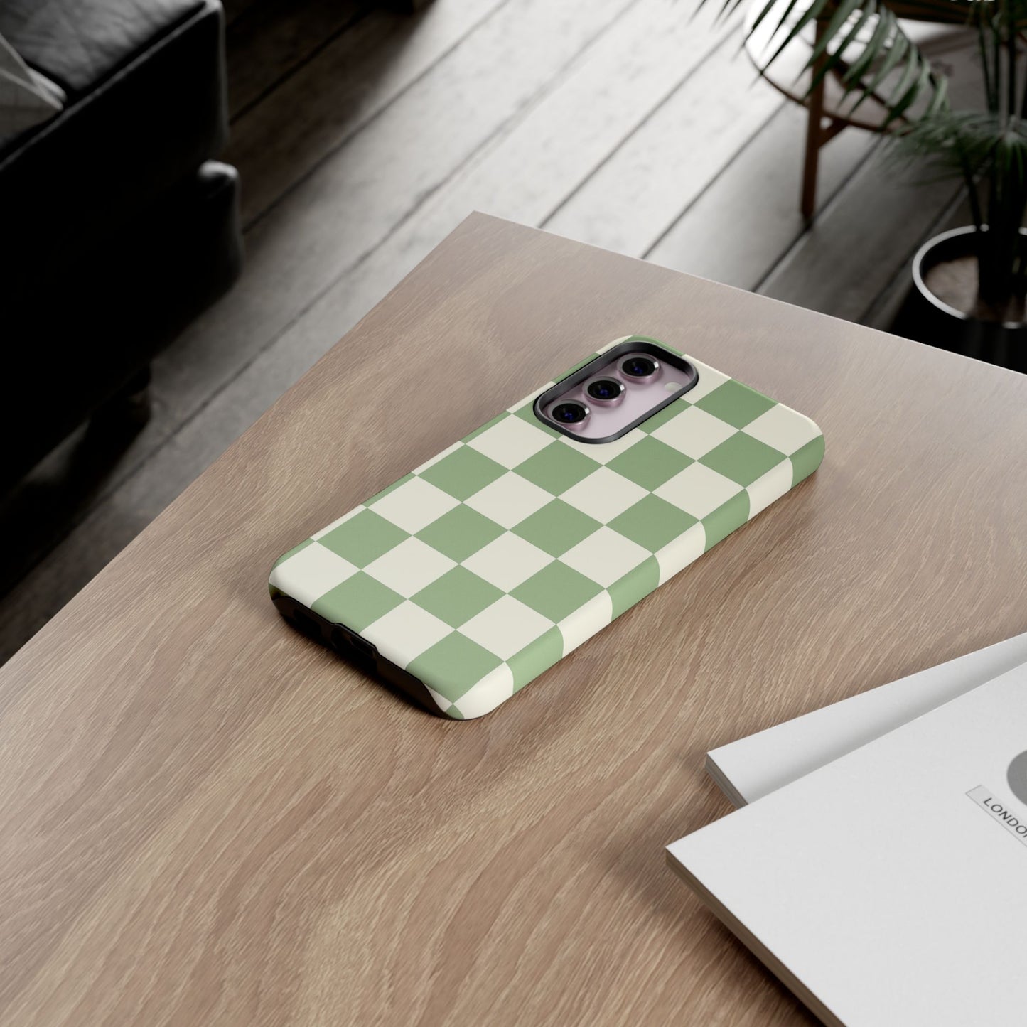 Sage Green Checkerboard Phone Case | Minimal Aesthetic Checkered iPhone & Samsung Tough Case