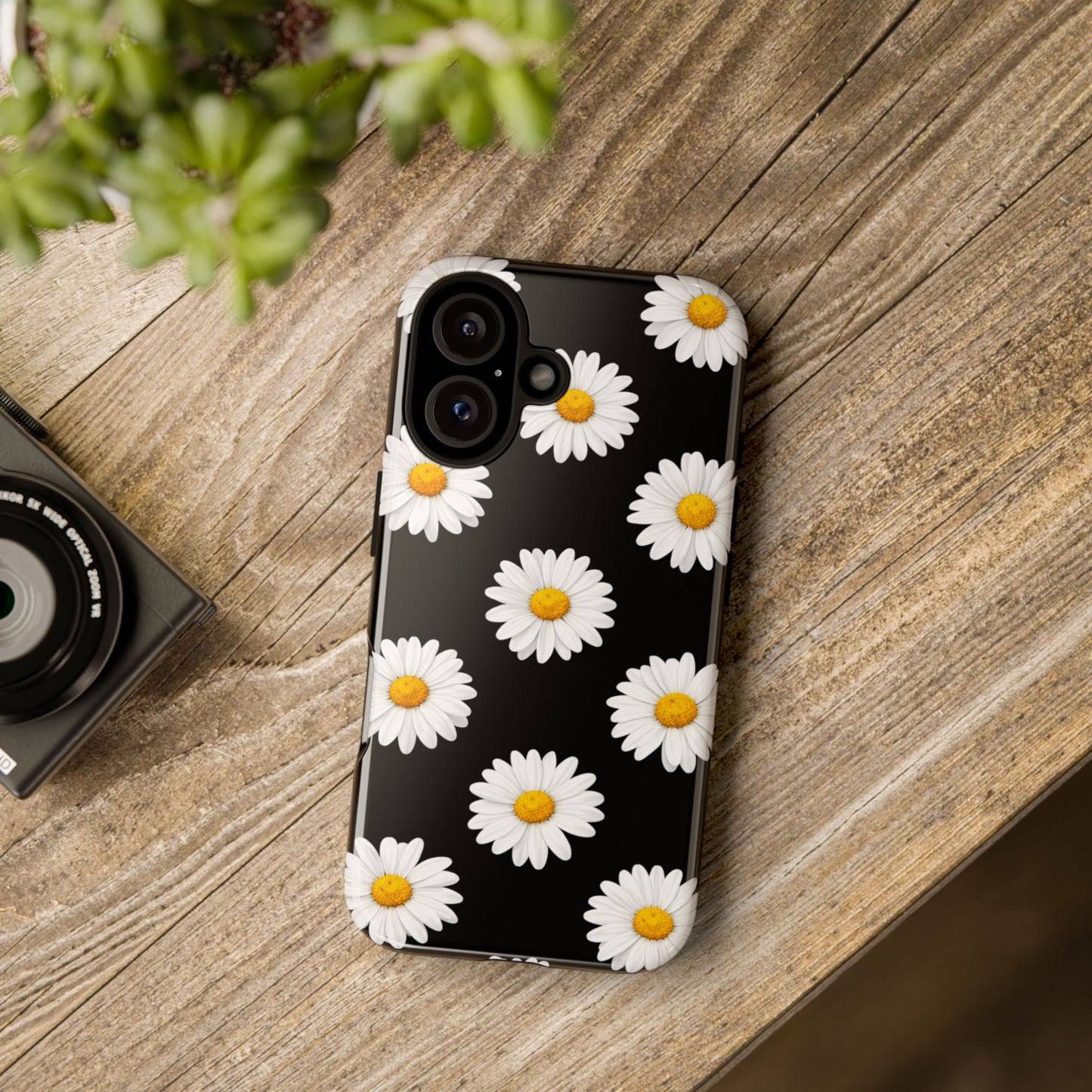 Black Daisy Floral Tough Phone Case – Cute Protective Cover for Iphone, Samsung Galaxy and Pixel