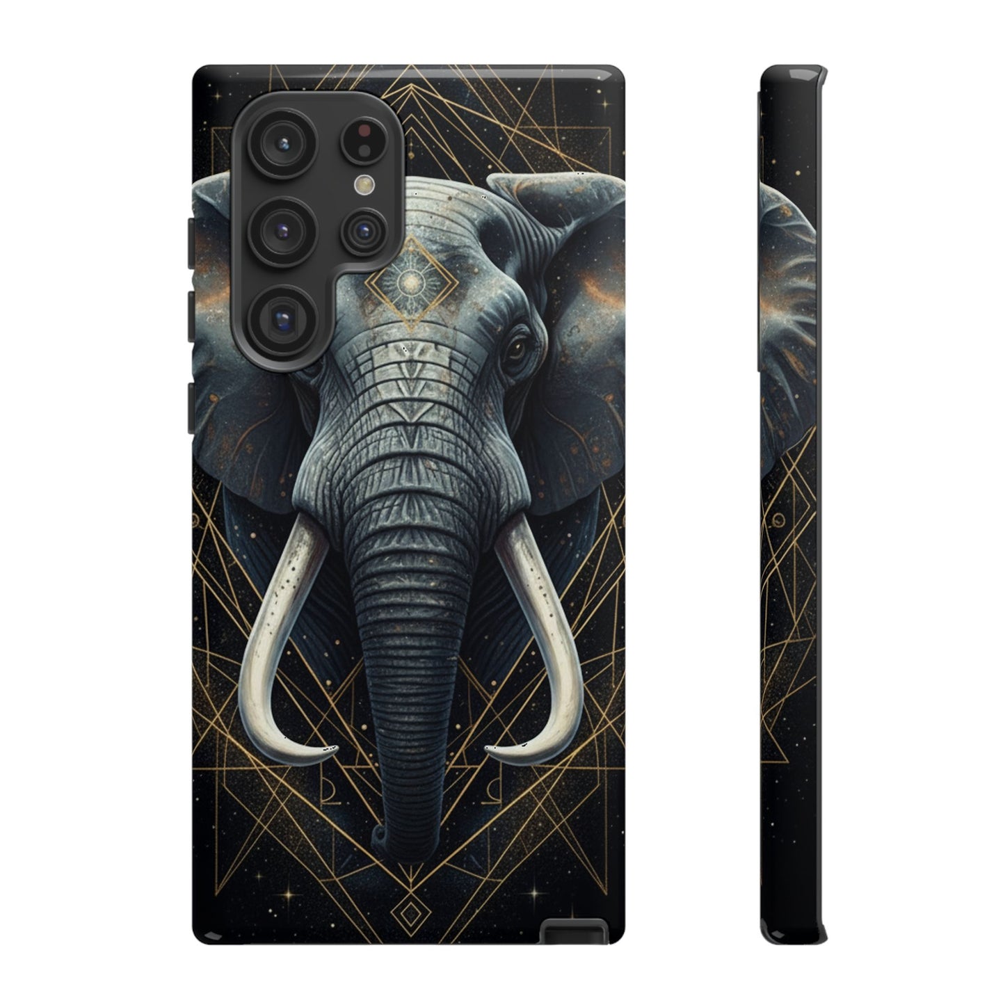 Elephant Mandala Phone Case – Black and Gold Spiritual Elephant Tough Protective Case