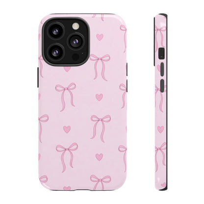 Pink Bow Heart Aesthetic Phone Case – Coquette Cute Tough Cover
