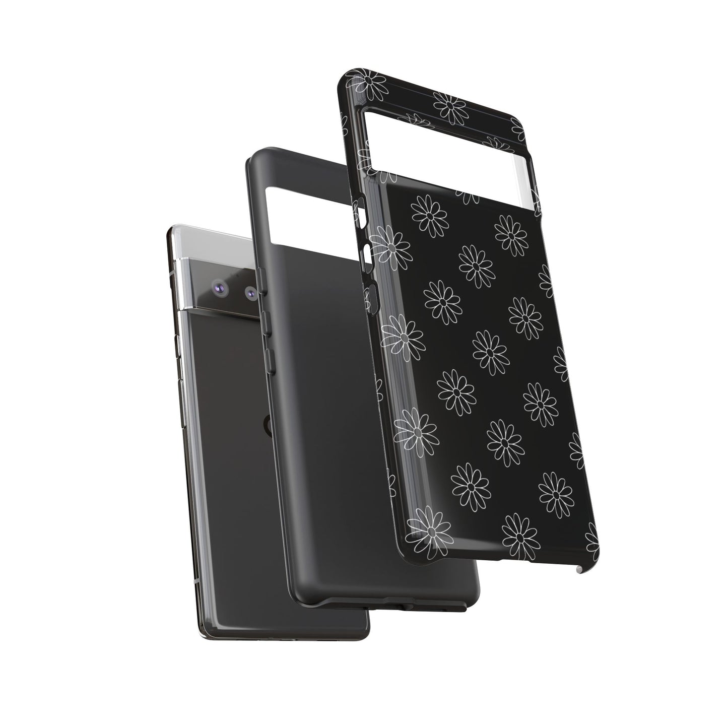Black Daisy Floral Phone Case – Slim Protective Tough Case for Iphone, Samsung Galaxy and Pixel