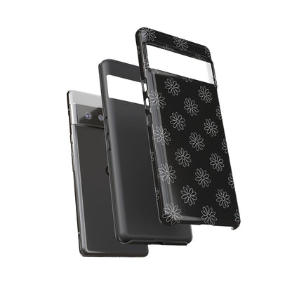 Black Daisy Floral Phone Case – Slim Protective Tough Case for Iphone, Samsung Galaxy and Pixel