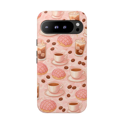 Cute Coffee & Pink Concha Phone Case – Coffee Lover Aesthetic Latte Pattern Tough Case