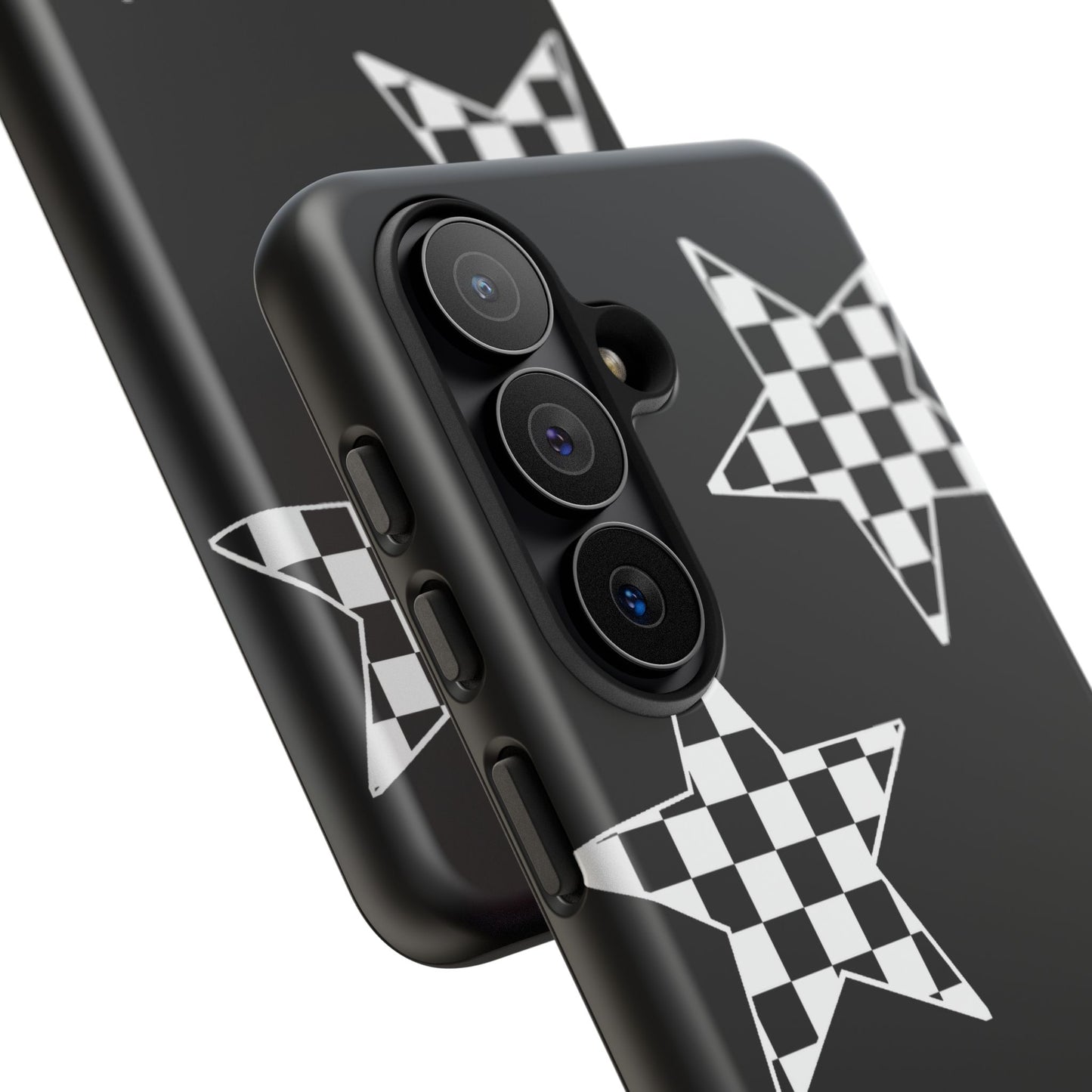Checkered Star Tough Phone Case – Black Retro Graphic Protective Cover for Iphone, Samsung Galaxy and Pixel