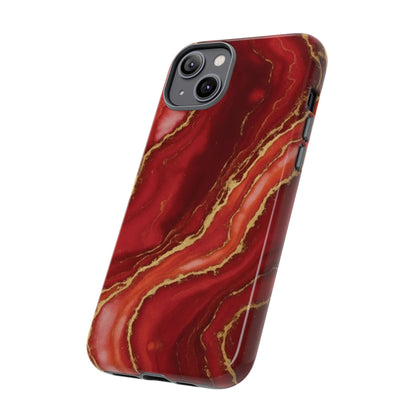 Red Agate Marble Phone Case with Gold Veins – Luxury Tough iPhone & Samsung Case