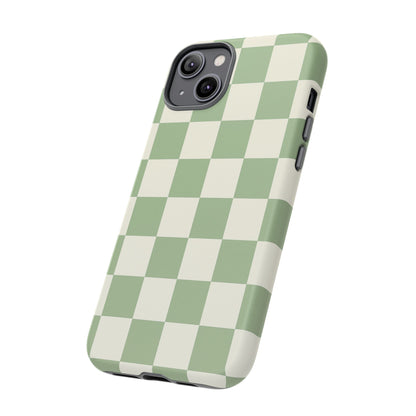 Sage Green Checkerboard Phone Case | Minimal Aesthetic Tough Case