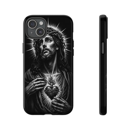 Jesus Sacred Heart Phone Case Black White Christian Faith Aesthetic