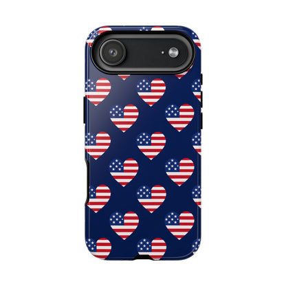 Patriotic American Flag Heart Phone Case – Tough Shockproof, USA Stars & Stripes for Iphone, Samsung Galaxy and Pixel
