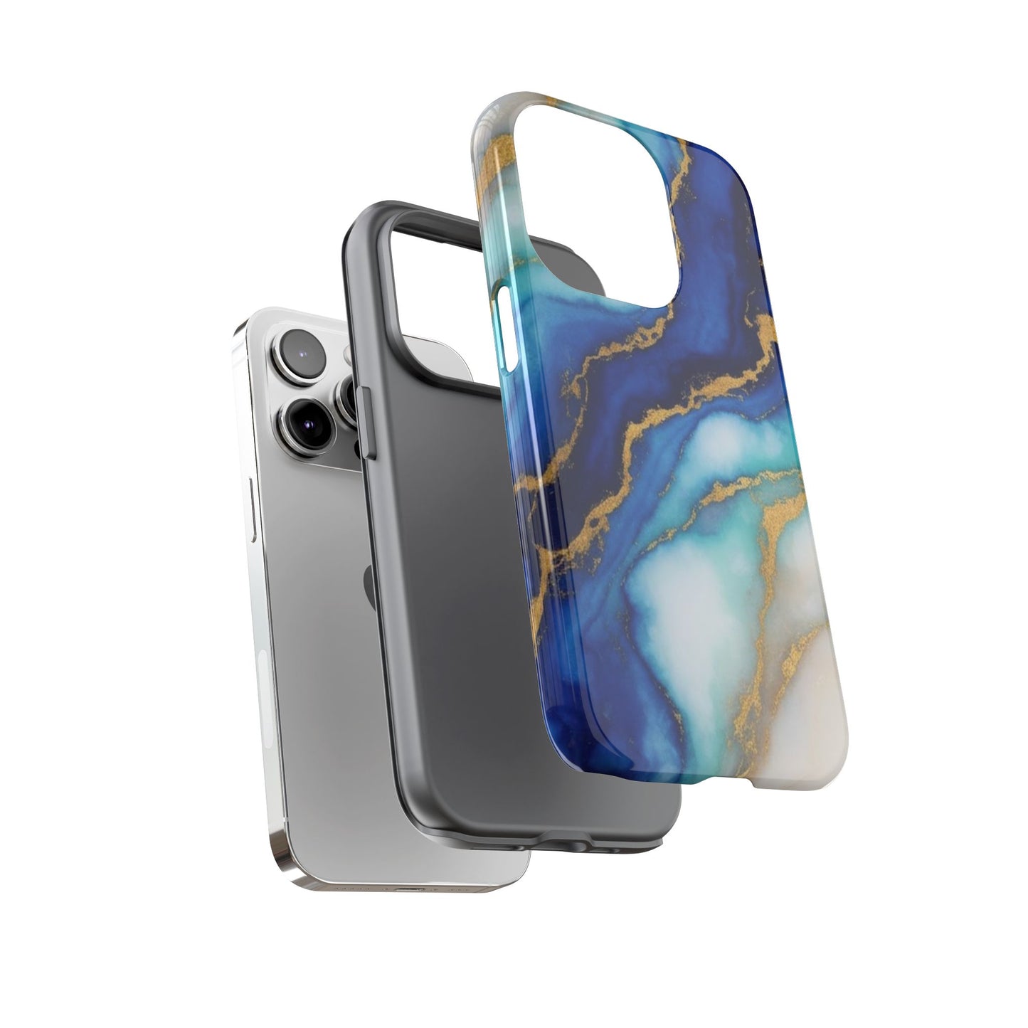 Blue & Gold Marble Phone Case – Luxury Resin Art Tough Case (iPhone, Samsung, Pixel)