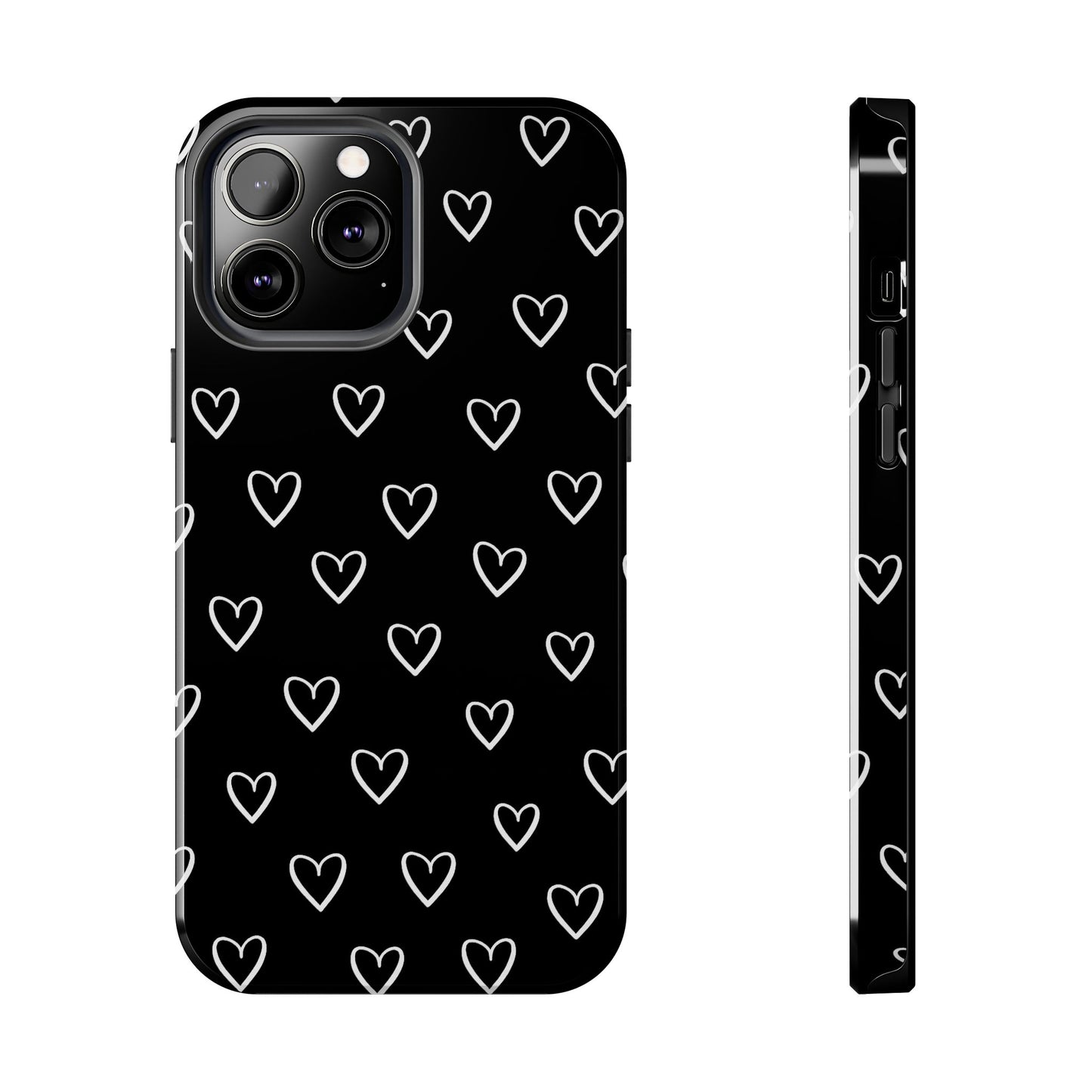 Doodle Heart Phone Case – Minimal Black & White Heart Pattern | Tough Protective Case