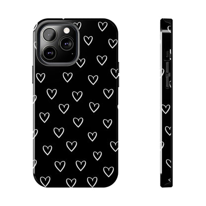 Doodle Heart Phone Case – Minimal Black & White Heart Pattern | Tough Protective Case