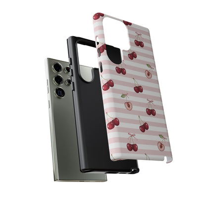 Pink Cherry Stripe Phone Case | Cute Coquette Aesthetic Protective Tough Case