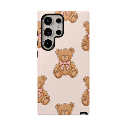 Teddy Bear Phone Case | Cute Coquette Aesthetic Pink Bear Pattern Case | Kawaii Soft Girl iPhone & Samsung Tough Protective Case