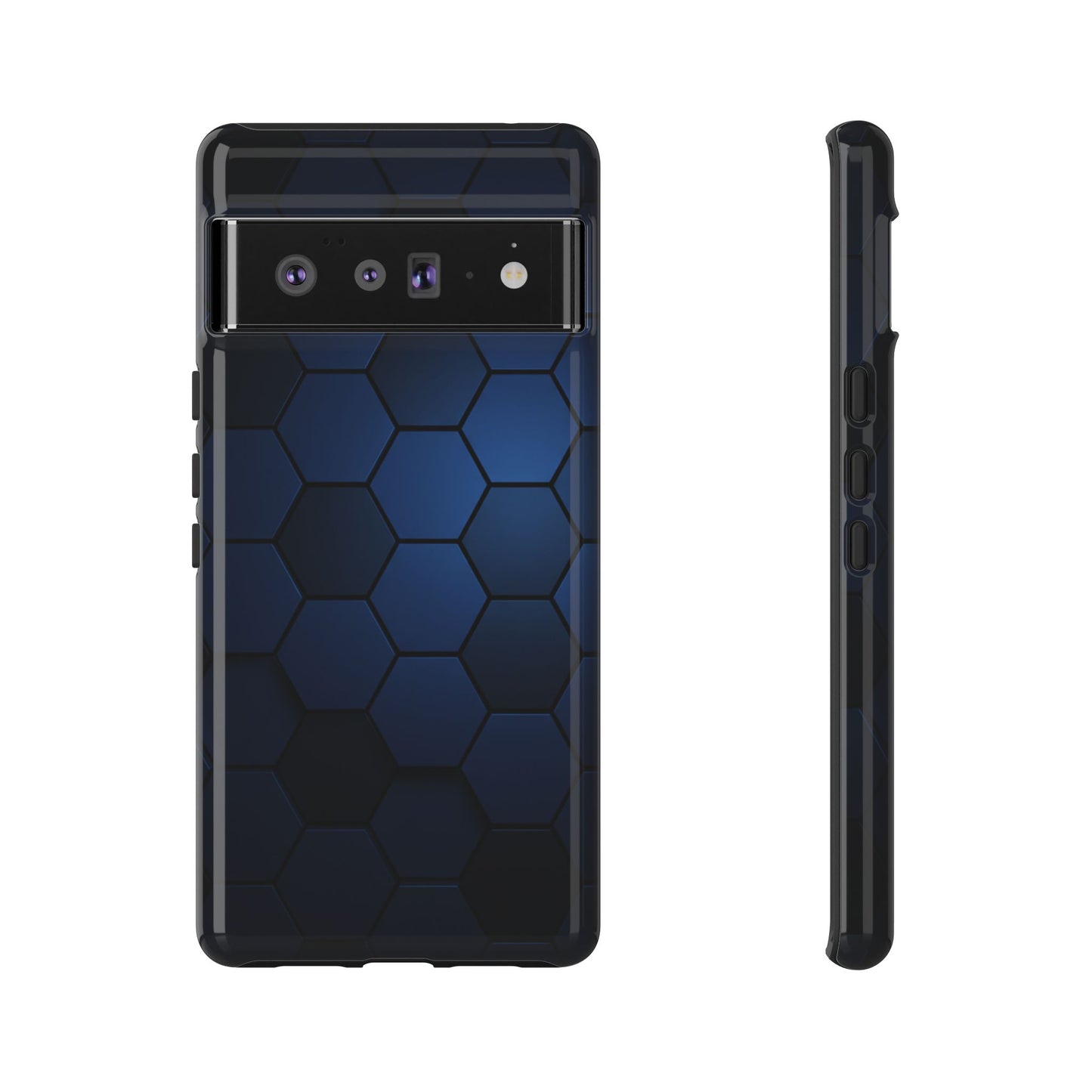 Blue Hexagon Gradient Phone Case | Honeycomb Geometric Tech Aesthetic | Minimalist Tough Case for iPhone & Samsung