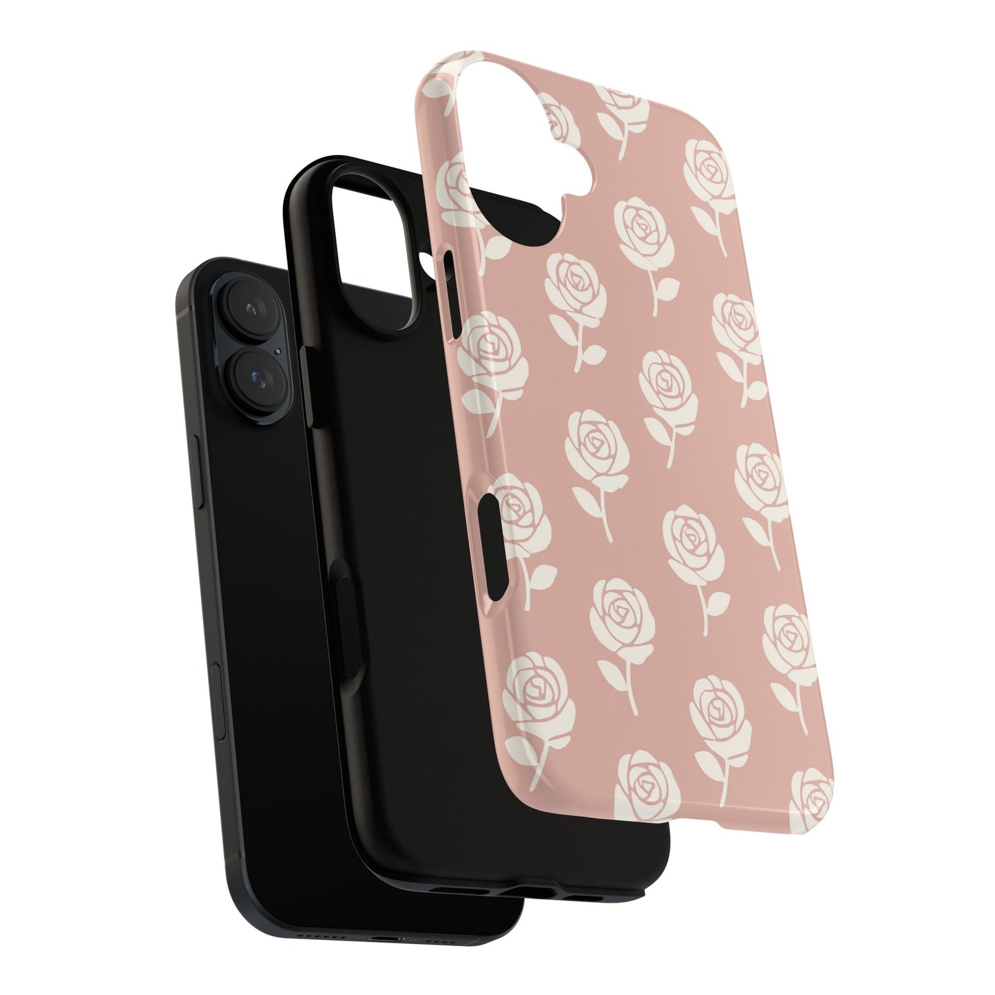 White Rose Pattern Tough Phone Case | Elegant Floral Aesthetic Case for Iphone, Samsung Galaxy and Pixel
