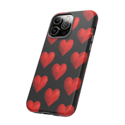 Red Heart Phone Case – Geometric Heart Pattern Tough Case (Black)