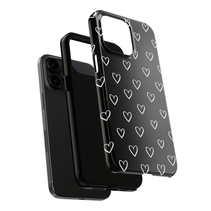 Doodle Heart Phone Case – Minimal Black & White Heart Pattern | Tough Protective Case