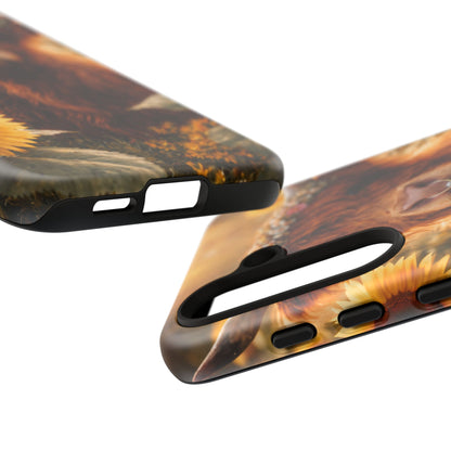 Highland Cow Sunflower Phone Case | Floral Farmhouse iPhone, Samsung Galaxy and Pixel Cover