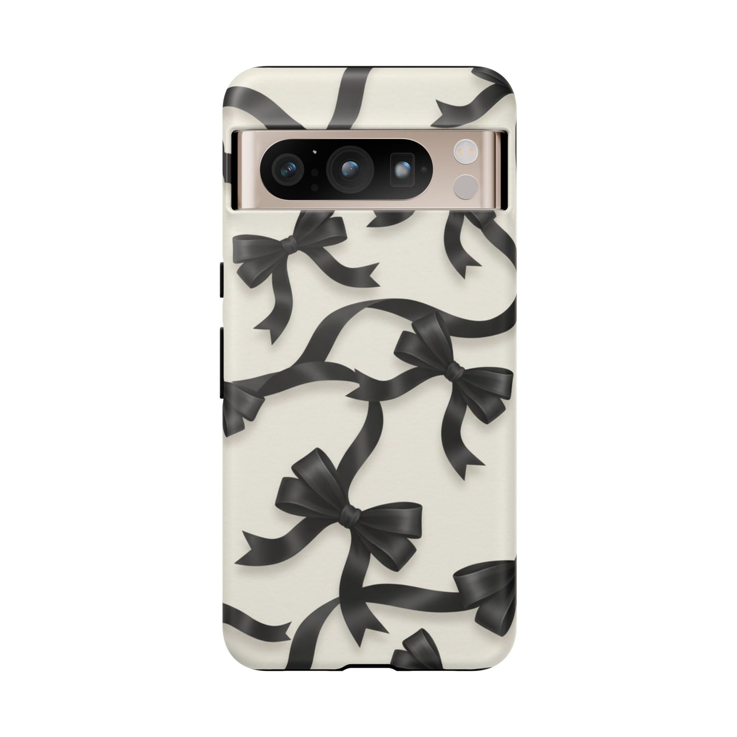 Black Ribbon Bow Phone Case, Minimal Bow Pattern Tough Protective Case