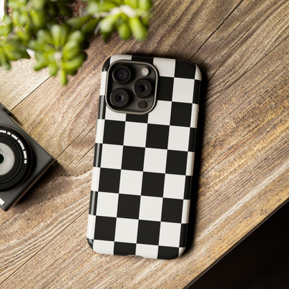 Black & White Checkerboard Phone Case – Classic Aesthetic Tough Protective Case