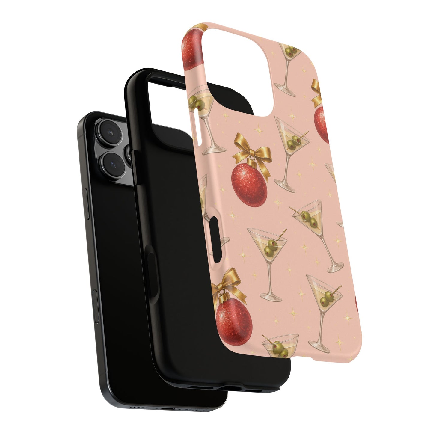 Cocktail Ornament Phone Case – Pink Martini & Cherry Pattern | Glossy or Matte for Iphone, Samsung Galaxy and Pixel
