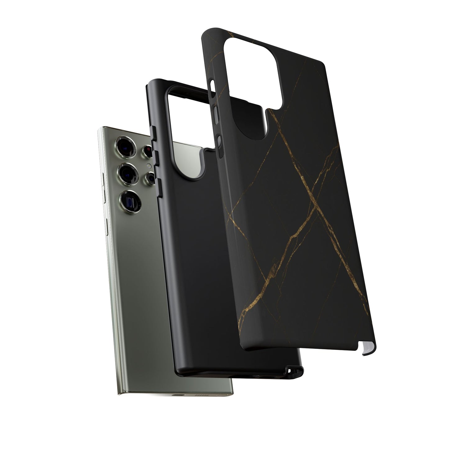 Black Marble Phone Case with Gold Veins – Luxury Minimal Aesthetic Tough Case