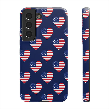 Patriotic American Flag Heart Phone Case – Tough Shockproof, USA Stars & Stripes for Iphone, Samsung Galaxy and Pixel