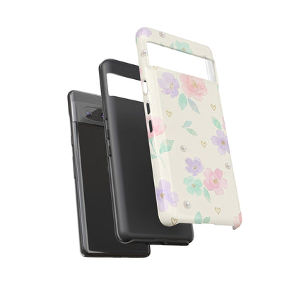 Pastel Floral Phone Case – Coquette Watercolor Flower Hearts Tough Case (iPhone, Samsung, Pixel)