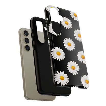 Black Daisy Floral Tough Phone Case – Cute Protective Cover for Iphone, Samsung Galaxy and Pixel