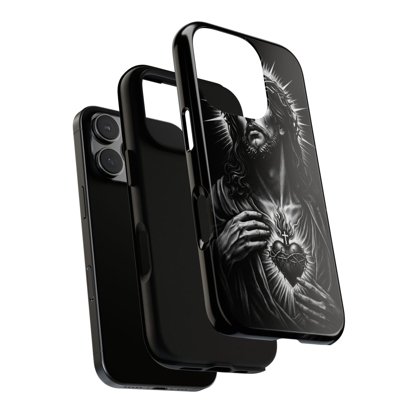 Jesus Sacred Heart Phone Case Black White Christian Faith Aesthetic