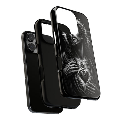 Jesus Sacred Heart Phone Case Black White Christian Faith Aesthetic