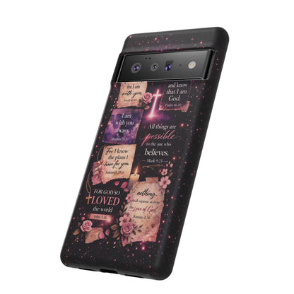 Christian Bible Verse Phone Case Pink Floral Faith Tough Protective Cover Gift