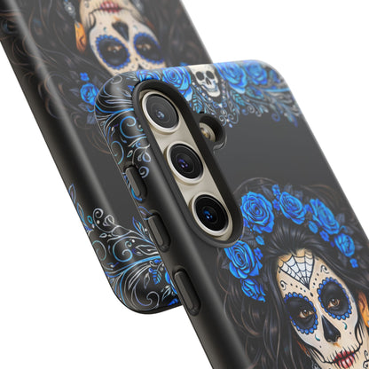 Blue Sugar Skull Woman Phone Case – Day of the Dead Aesthetic Tough Cover