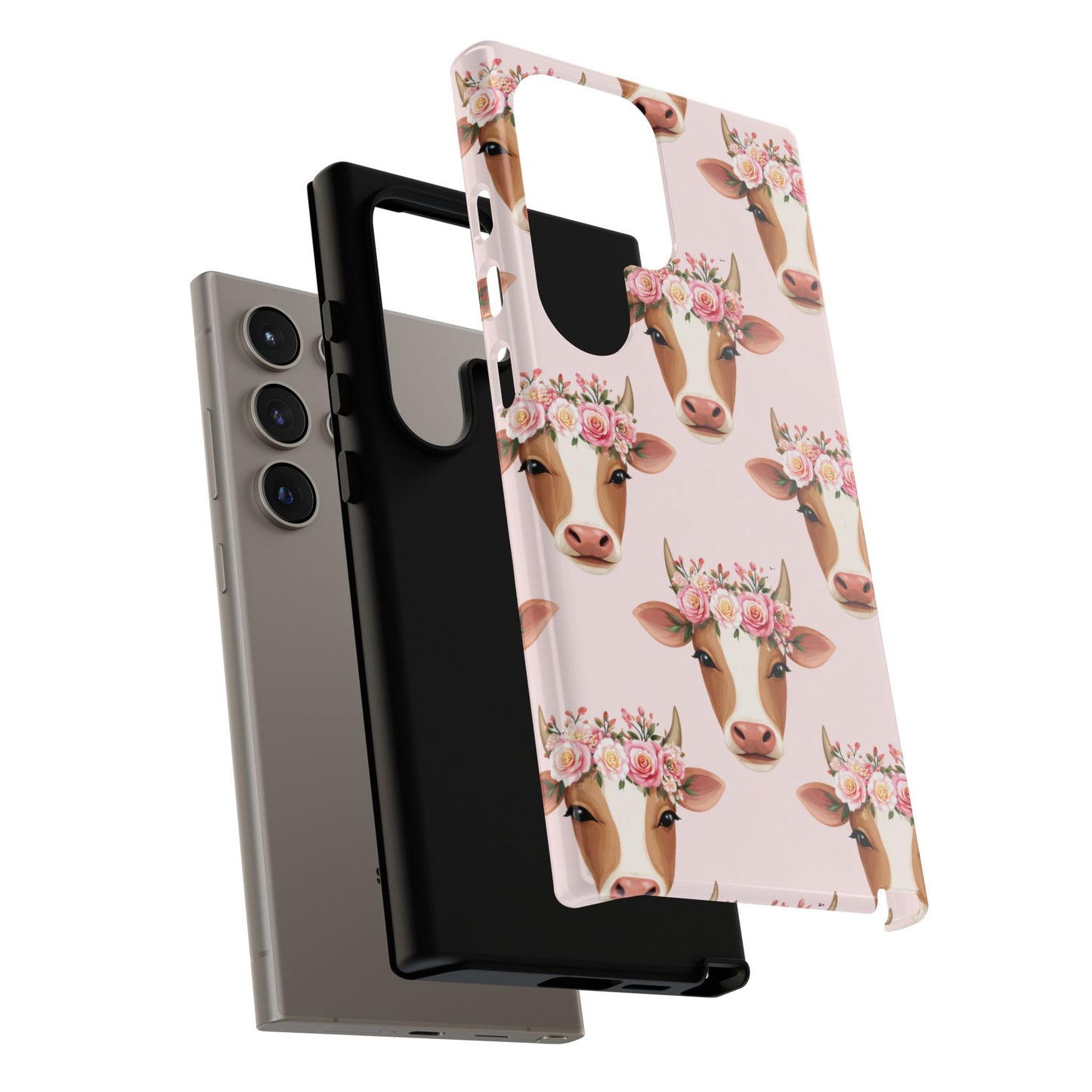 Floral Cow Phone Case – Cute Pink Cow Print Tough Protective Case for Iphone, Samsung Galaxy and Pixel