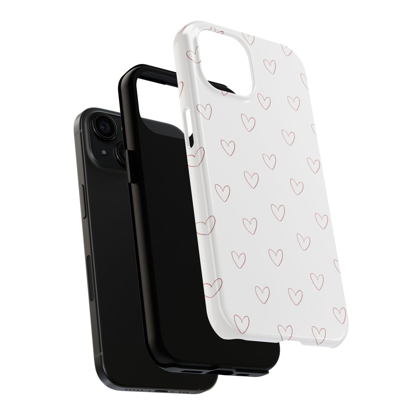 Hand-Drawn Hearts Tough Phone Case | Minimal Pink Heart Pattern