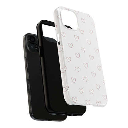 Hand-Drawn Hearts Tough Phone Case | Minimal Pink Heart Pattern