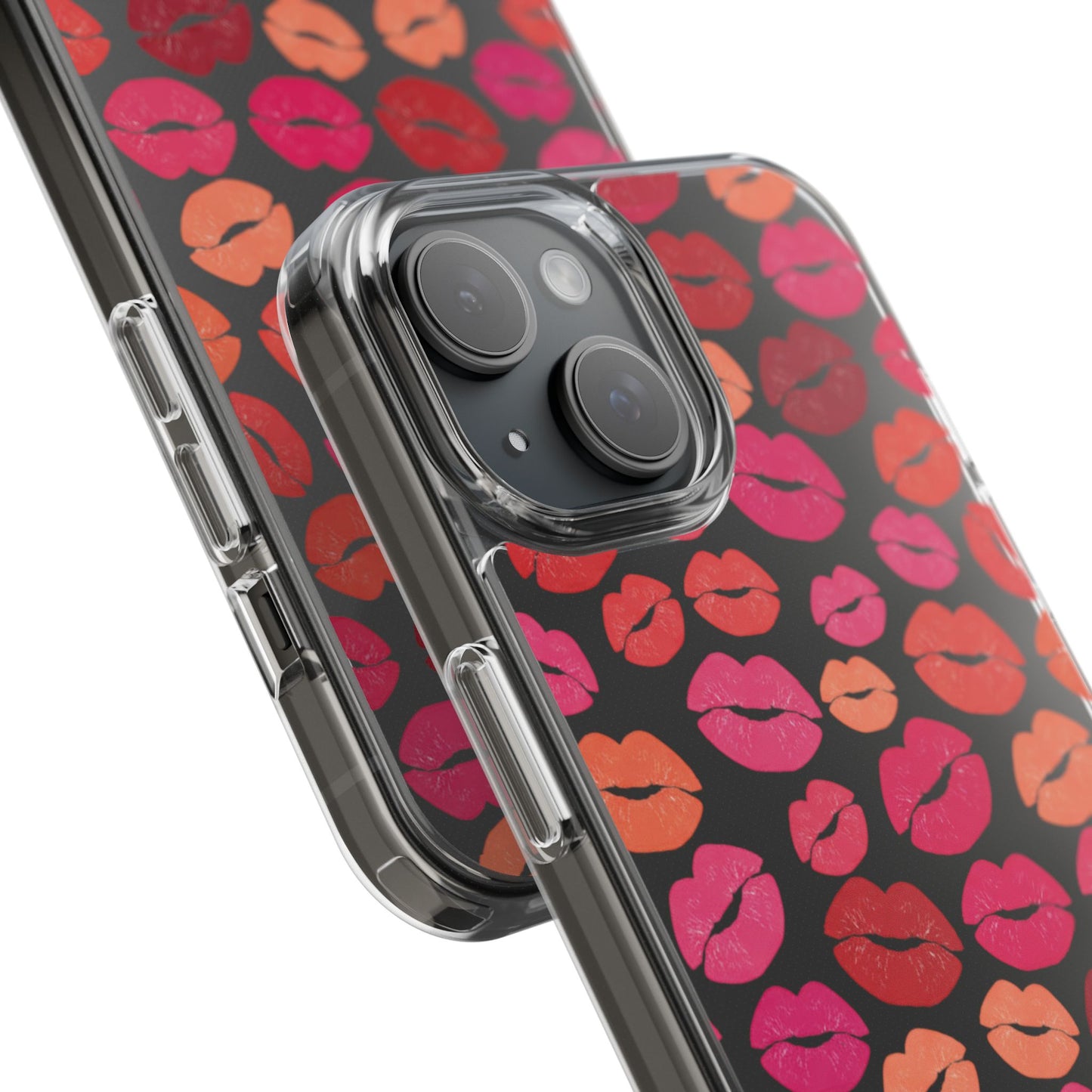 Kiss Print Clear Phone Case | Red Lip Pattern Impact-Resistant Case