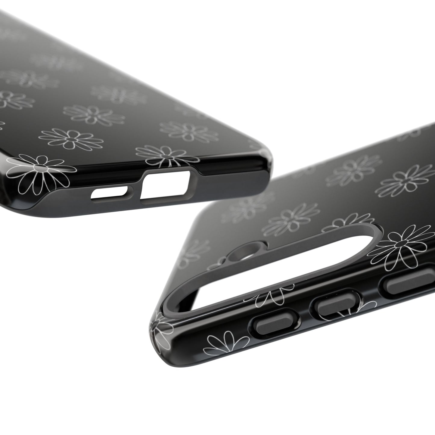 Black Daisy Floral Phone Case – Slim Protective Tough Case for Iphone, Samsung Galaxy and Pixel