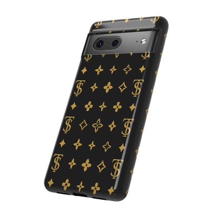 Gold Monogram Pattern Tough Phone Case | Black & Gold Luxury Design for Iphone, Samsung Galaxy and Pixel